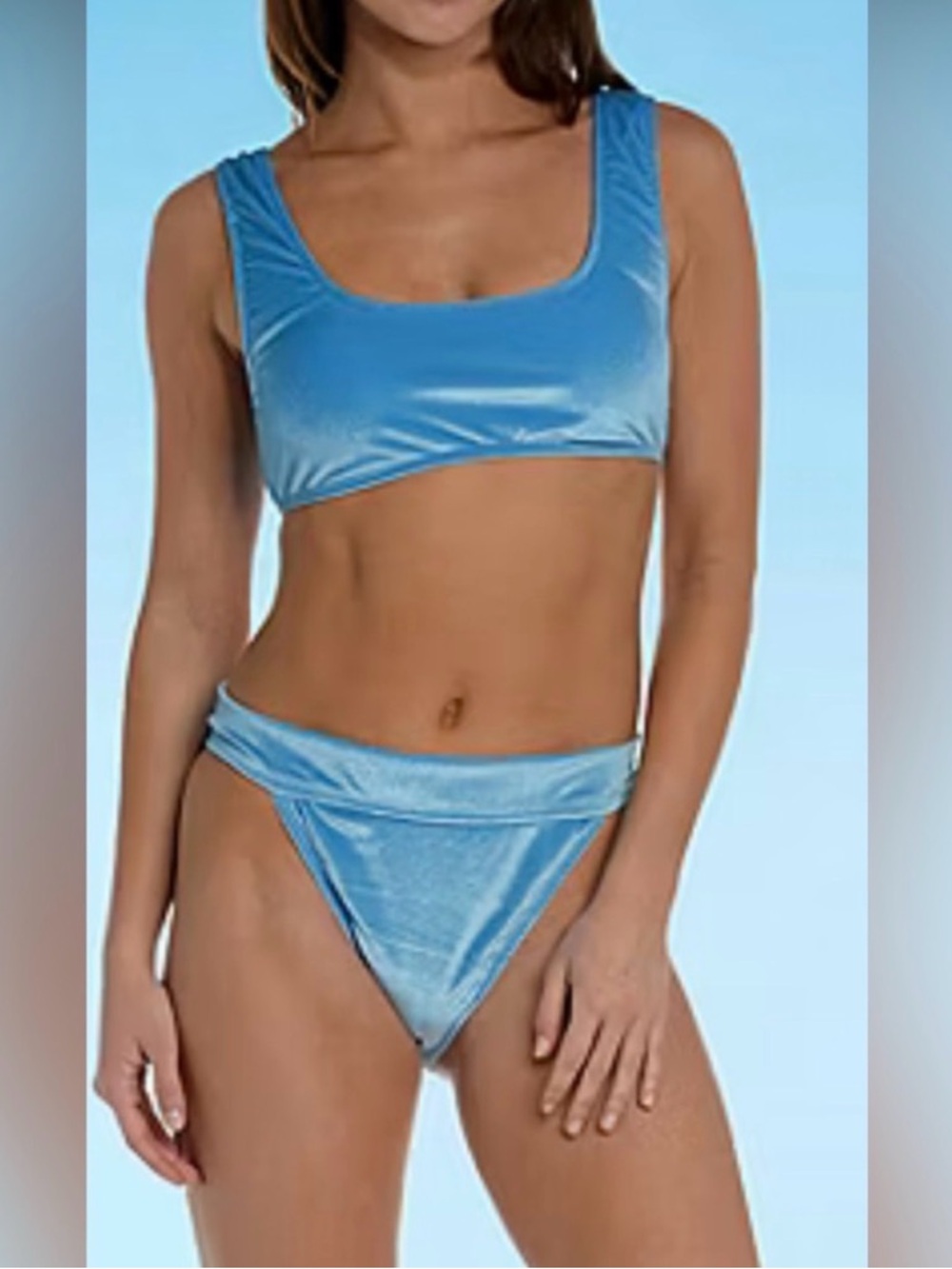 👙 Decree Baby Blue crushed velvet Bikini Set bottom NWOT- large 
NWT Top -XL